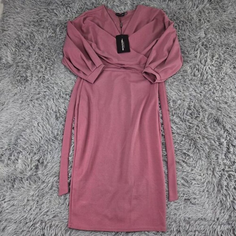 Pretty‎ Little Thing Womens 12 Violet Wrap Tie Waist Puff Sleeve Midi Dress